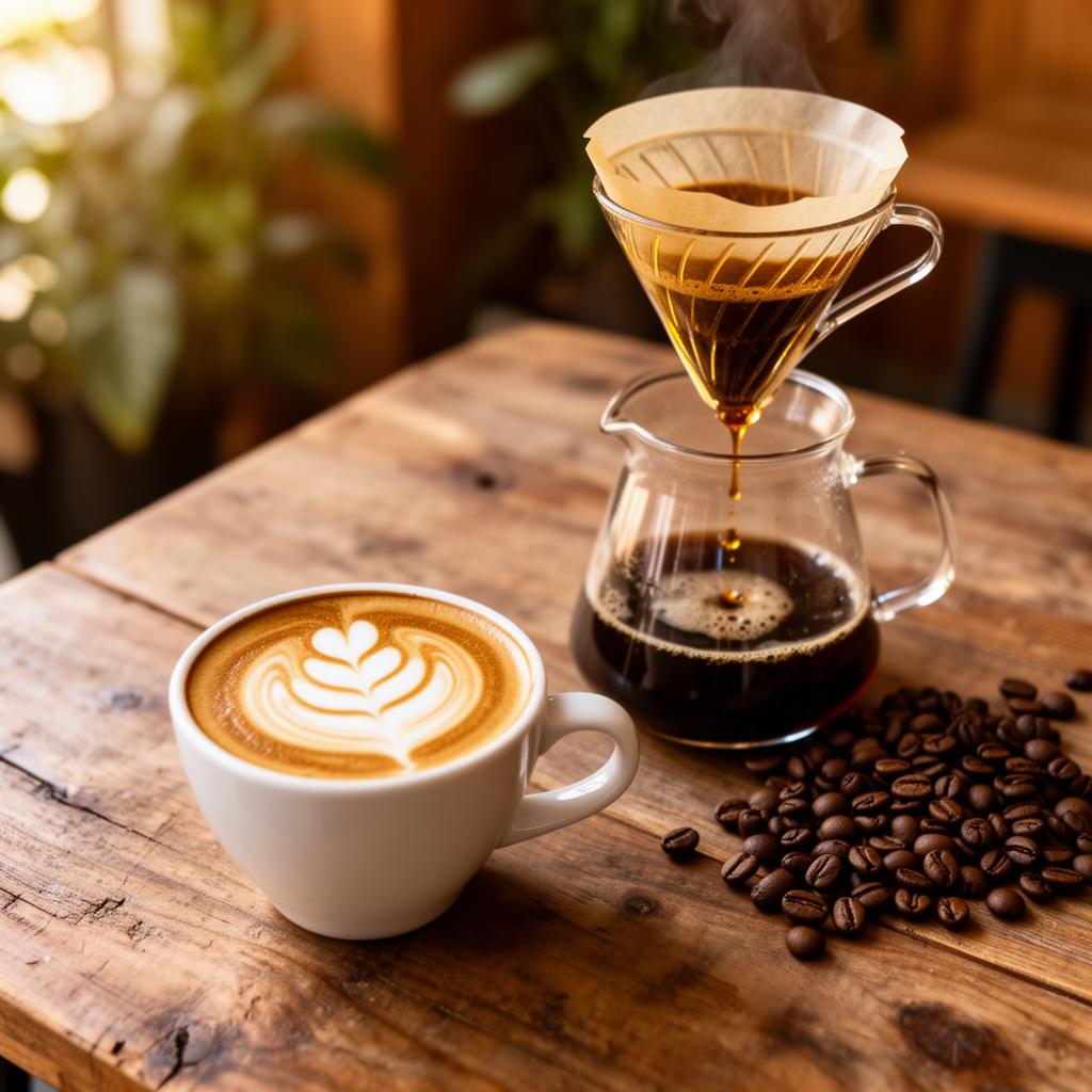 Flat white con arte latte en Santolia, café de especialidad en San Pedro de la Paz